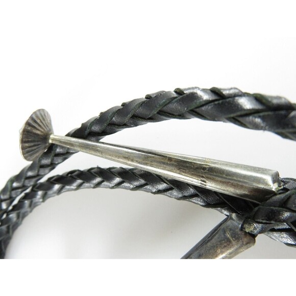 Circa 1960 Zuni Apache Ghan Crown Dancer Inlaid Sterling Silver Bolo Tie Bennett - Picture 4 of 11